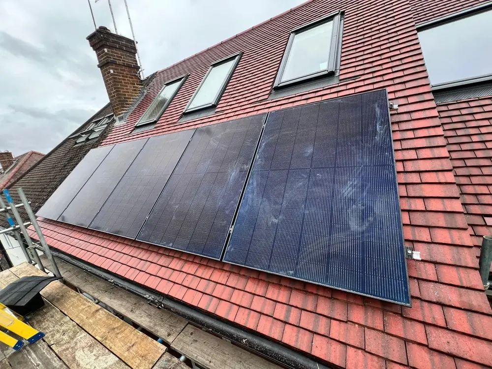 Solar panel installation on a roof in Mill Hill, London